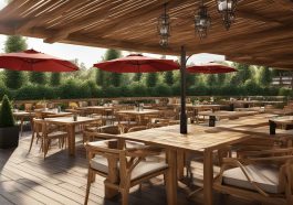 Wetterbeständige Holzterrassen für den Außenbereich von Cafés