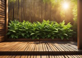 Das Gefühl von Naturholz unter den Füßen auf der Terrasse genießen