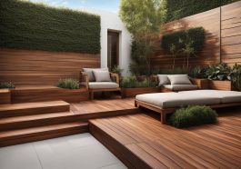 Modernes Terrassendesign mit geometrischen Holzmotiven