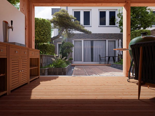 WOODTEX Terrassendiele Sibirische Lärche - 27 mm stark, LxB: 400x14,3 cm, grob / fein geriffelt