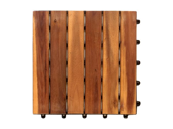 WOODTEX Terrassenfliese Akazie Natur hell - ohne Schrauben, 6 Latten Optik, 30x30 cm, 24 mm stark, PVC Träger