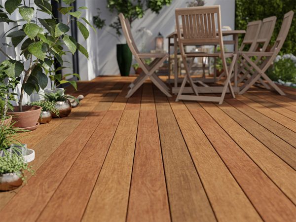 Belladoor Terrassendiele Bangkirai *Standard-Qualität* - Stärke/Breite 25x145 mm, Länge 3,96 m, glatt, gerundete Kanten, Pinhole