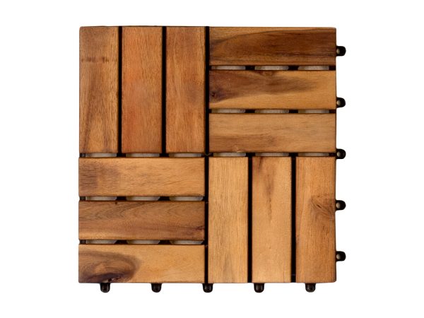 WOODTEX Terrassenfliese Akazie NATUR-geölt - 24 mm stark, 30x30 cm, 12 Latten, PVC Träger, verschraubt, glatt