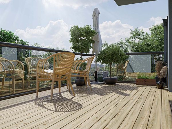 WOODTEX Terrassendiele Kiefer - Stärke/Breite 20x95 mm, Länge 3 m, glatt, Kesseldruckimprägniert