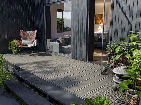 Belladoor Terrassendiele WPC Grau - 20,5 mm stark, LxB: 400x12 cm, Massivprofil, fein geriffelt