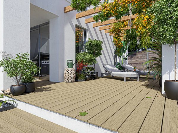 Fiberdeck Terrassendielen WPC Premium RHK Light grey - Stärke/Breite 23x138 mm, Länge 4 m, strukturiert, Hohlkammerprofil