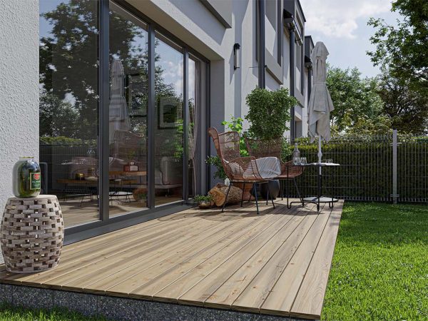 WOODTEX Terrassendiele Kiefer glatt - Stärke/Breite 25x175 mm, Länge 4 m, glatt, Kesseldruckimprägniert