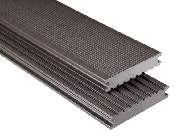 KOVALEX WPC Kovalex-Terrassendiele graubraun mattiert - Stärke/Breite 26x145 mm, Länge 5 m, grob / fein geriffelt, Massivprofil