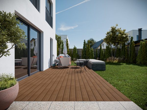 Belladoor Terrassendiele WPC teak Holzoptik geprägte Oberfläche - Stärke/Breite 23x140 mm, Co-extrudierte Oberfläche, runde Hohlkammer