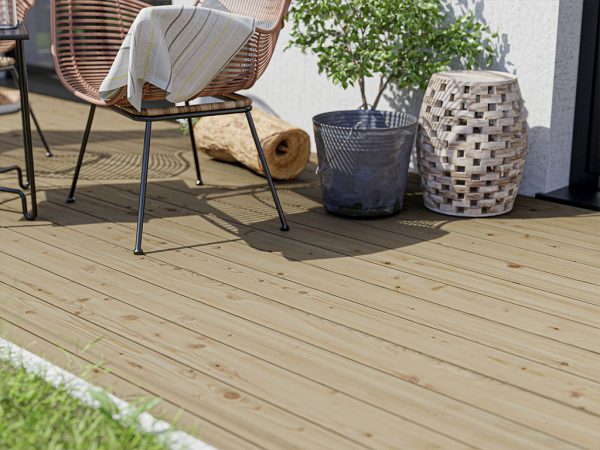 WOODTEX Terrassendiele Kiefer - Stärke/Breite 40x120 mm, Länge 4 m, glatt, Kesseldruckimprägniert