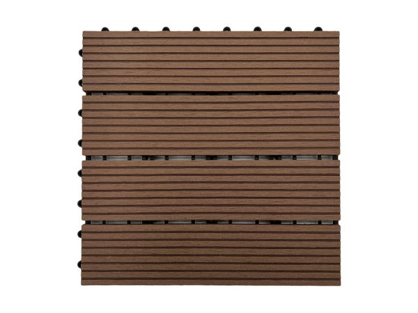 WOODTEX WPC-Terrassenfliese Basic braun – 1 Stück - Klickfliese geriffelt, LxB: 30x30 cm, 20–22 mm stark