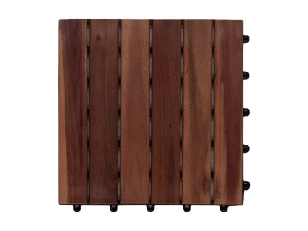 WOODTEX Terrassenfliese Akazie dunkel geölt - ohne Schrauben, 6 Latten Optik, 30x30 cm, 24 mm stark, PVC Träger