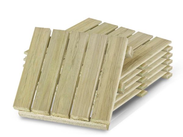 WOODTEX Terrassenfliese Nadelholz-Fliese KDI - 32 mm stark, LxB: 50x50 cm, fein geriffelt